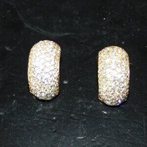 Vintage 80s Signed Christian Dior Pave Rhinestone Huggie Clip Earrings BEAUTIFUL